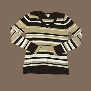 Shades of Brown Striped St. John's Bay Fitted Sweater Women's M